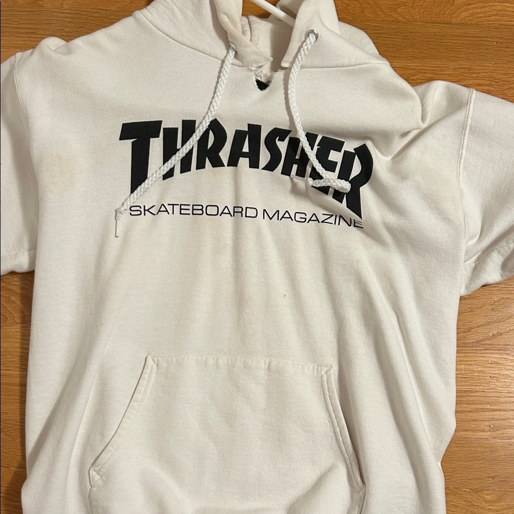 Thrasher Cream Hoodie with Black Logo